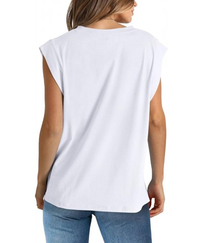 Cap Sleeve Tops for Women Summer V Neck Tank Top 2024 Casual Loose Fit A-white $12.34 Tanks