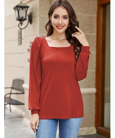 Womens Long Sleeve T Shirts Square Neck Tunic Tops Loose Fit Casual Blouses Orange $8.39 Tops