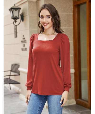 Womens Long Sleeve T Shirts Square Neck Tunic Tops Loose Fit Casual Blouses Orange $8.39 Tops