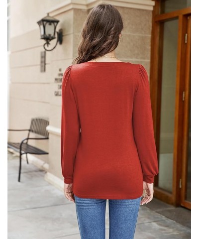 Womens Long Sleeve T Shirts Square Neck Tunic Tops Loose Fit Casual Blouses Orange $8.39 Tops