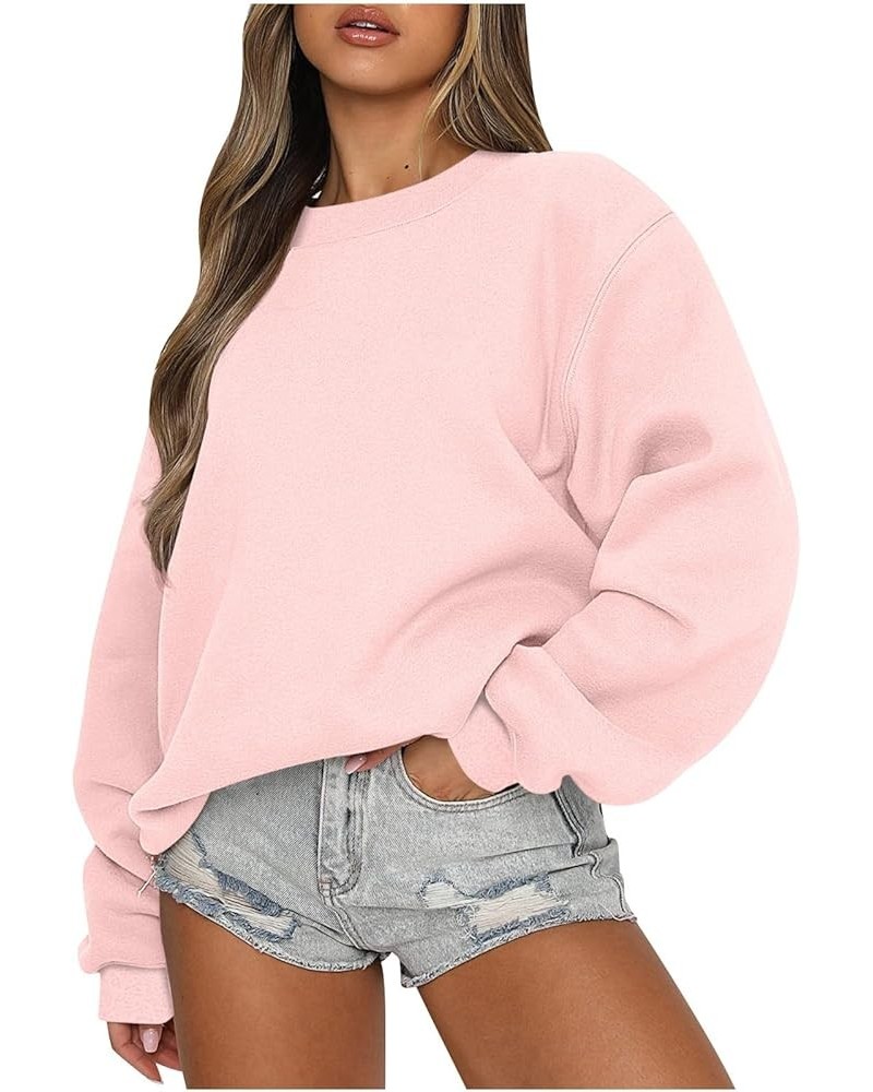 Fall Women Fashion 2023 Fall Womens Crew Neck Sweatshirts Tops Long Sleeve Casual Pullover Loose Sweatshirt Tops 02-pink $11....