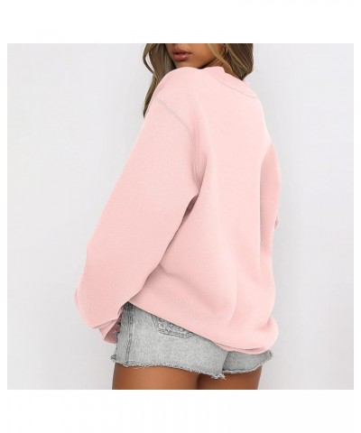 Fall Women Fashion 2023 Fall Womens Crew Neck Sweatshirts Tops Long Sleeve Casual Pullover Loose Sweatshirt Tops 02-pink $11....