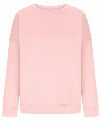 Fall Women Fashion 2023 Fall Womens Crew Neck Sweatshirts Tops Long Sleeve Casual Pullover Loose Sweatshirt Tops 02-pink $11....