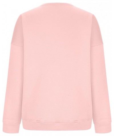 Fall Women Fashion 2023 Fall Womens Crew Neck Sweatshirts Tops Long Sleeve Casual Pullover Loose Sweatshirt Tops 02-pink $11....