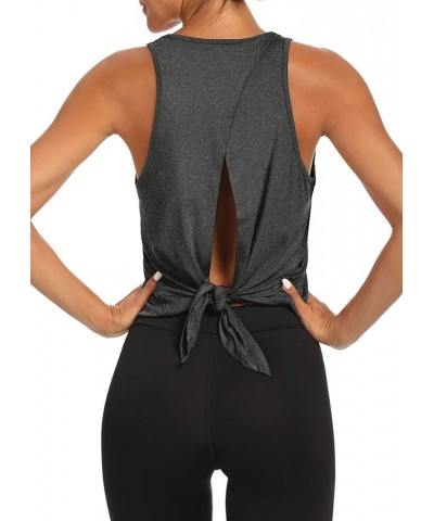 Open Back Workout Yoga Shirts Tie Back Yoga Tank Workout Tops for Women Heather Gray $10.19 Activewear