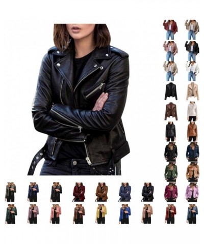 Womens Faux Leather Jacket Classic Zipper Jackets Lapel Collar Outwear Slim Short Overcoat Moto Biker Coat 01 khaki $15.29 Ac...