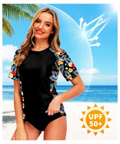 Short Sleeve Swim Shirt for Women Beach Tropical Floral Printed Surfing Swimsuit Top Yellow Floral L $11.34 Swimsuits