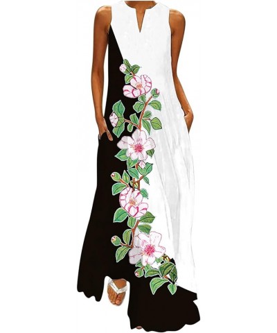 Women Vintage Elegant Sundress Summer Sexy V Neck Floral Print Maxi Dress Casual Sleeveless Loose Flowy Long Dresses 2-green ...