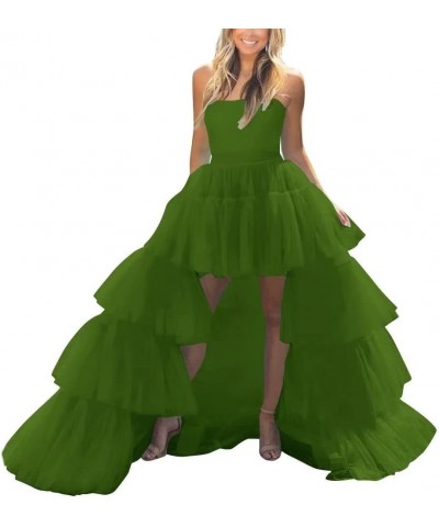 Women's High Low Prom Dresses Tulle Strapless Tiered Evening Ball Gown Formal Evening Party Gowns Olive $41.58 Dresses