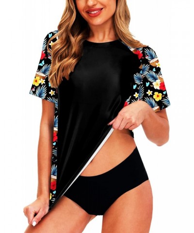 Short Sleeve Swim Shirt for Women Beach Tropical Floral Printed Surfing Swimsuit Top Yellow Floral L $11.34 Swimsuits