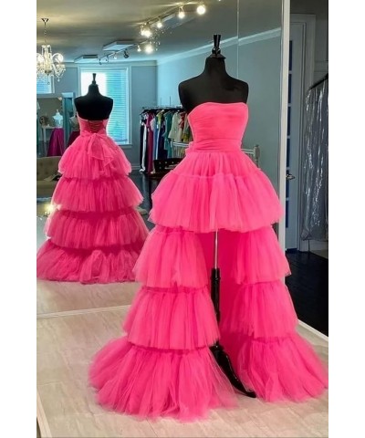 Women's High Low Prom Dresses Tulle Strapless Tiered Evening Ball Gown Formal Evening Party Gowns Olive $41.58 Dresses