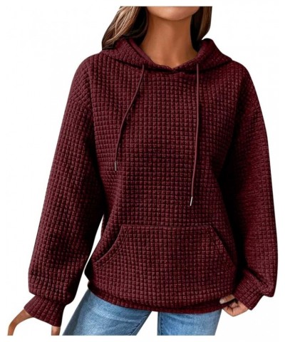 Women's Casual Solid Long Sleeve Pullover Hoodies With Pockets Autumn Loose Fitted Plus Size Drawstring Sweatshirts Wine-a $1...