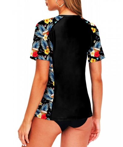 Short Sleeve Swim Shirt for Women Beach Tropical Floral Printed Surfing Swimsuit Top Yellow Floral L $11.34 Swimsuits