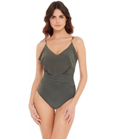 Women's Swimwear Solid Isabel Tummy Control Ruffle Front Soft Cup One Piece Swimsuit Military $83.26 Swimsuits