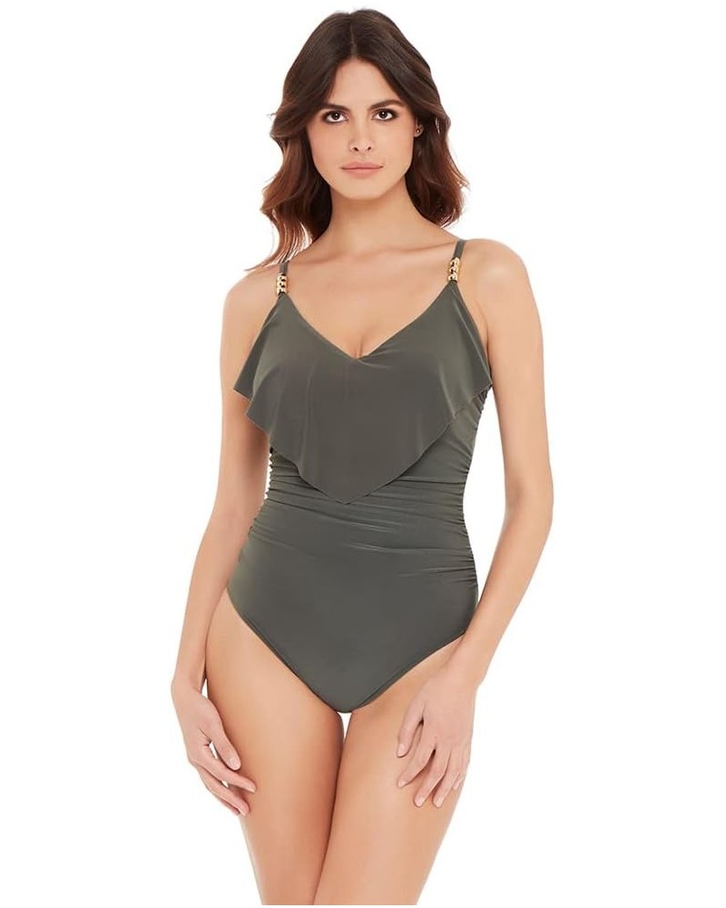 Women's Swimwear Solid Isabel Tummy Control Ruffle Front Soft Cup One Piece Swimsuit Military $83.26 Swimsuits