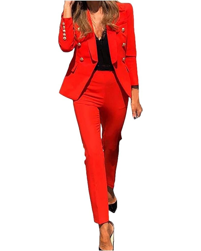 Womens Blazer Sets for Work Casual Business Cropped Blazers and Pants 2 Piece Fashion Suits Jacket Outfits A1-red $13.11 Blazers