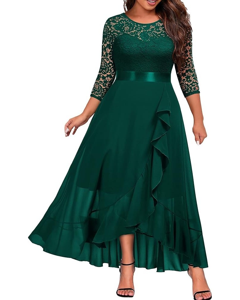 Women's Plus Size Elegant Ruffle Floral Lace Bridesmaid Maxi Dress Dark Green $42.89 Dresses