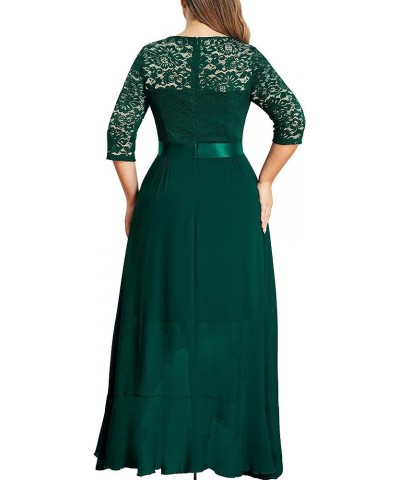 Women's Plus Size Elegant Ruffle Floral Lace Bridesmaid Maxi Dress Dark Green $42.89 Dresses