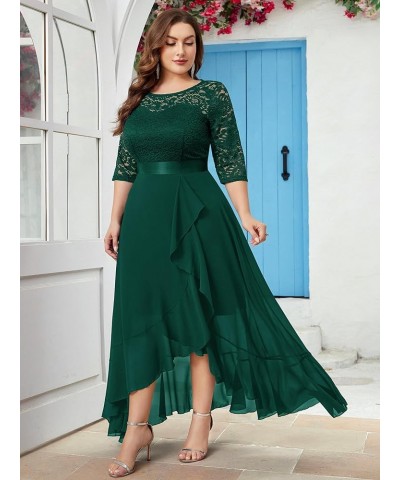 Women's Plus Size Elegant Ruffle Floral Lace Bridesmaid Maxi Dress Dark Green $42.89 Dresses