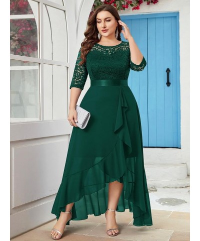 Women's Plus Size Elegant Ruffle Floral Lace Bridesmaid Maxi Dress Dark Green $42.89 Dresses