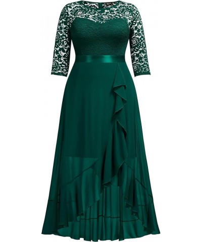 Women's Plus Size Elegant Ruffle Floral Lace Bridesmaid Maxi Dress Dark Green $42.89 Dresses