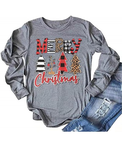 Womens Long Sleeve Christmas Graphic Tees Casual Letter Printed T-Shirts Tops 1-grey $13.24 T-Shirts