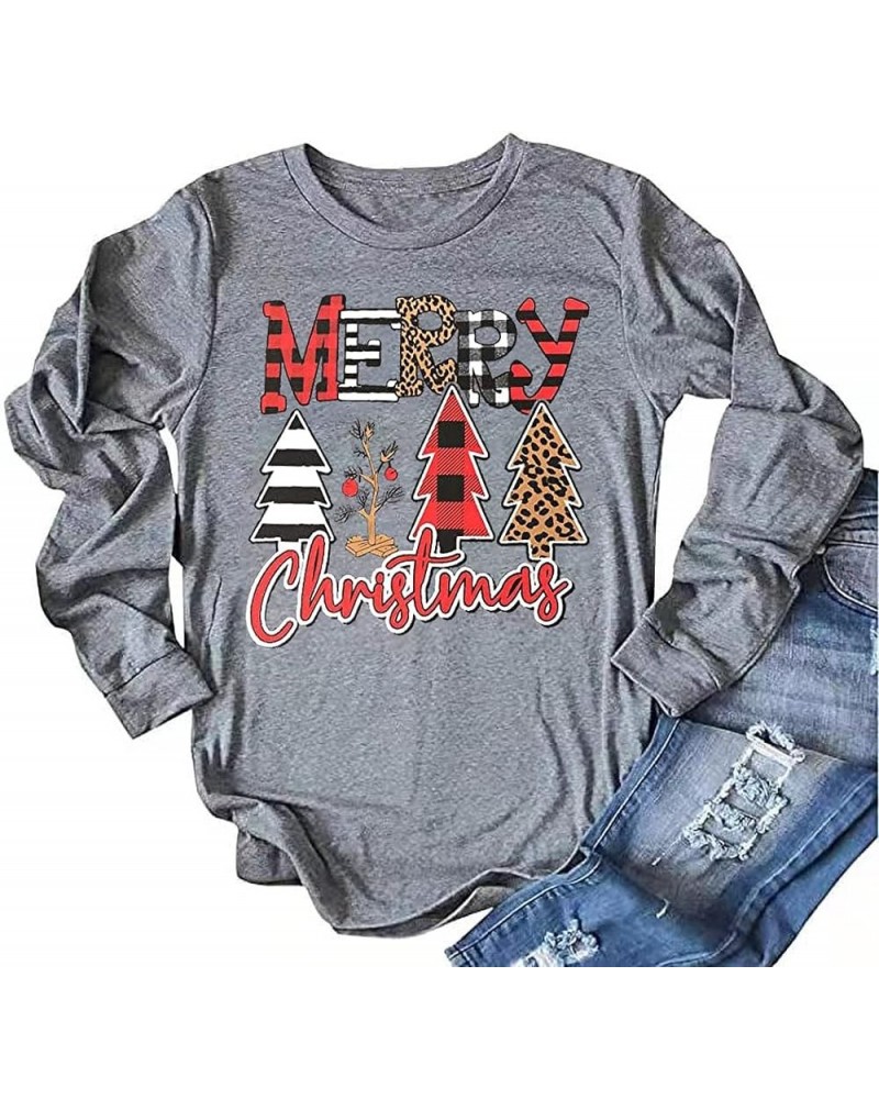 Womens Long Sleeve Christmas Graphic Tees Casual Letter Printed T-Shirts Tops 1-grey $13.24 T-Shirts