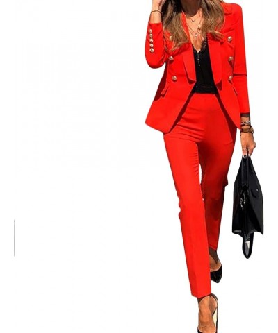 Womens Blazer Sets for Work Casual Business Cropped Blazers and Pants 2 Piece Fashion Suits Jacket Outfits A1-red $13.11 Blazers