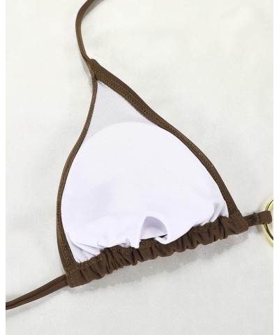 Women Halter String Bikini Set Sexy Thong Cheeky Two Piece Swimsuits Solid Color Bathing Swimwear Brown $12.40 Swimsuits