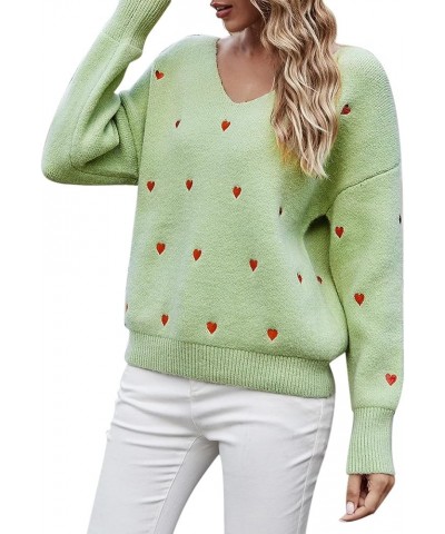 Valentine Heart Sweater for Women Valentine's Day Love Graphic Long Sleeve Pullover Tops Knitted Pullover Sweaters Green-7 $1...