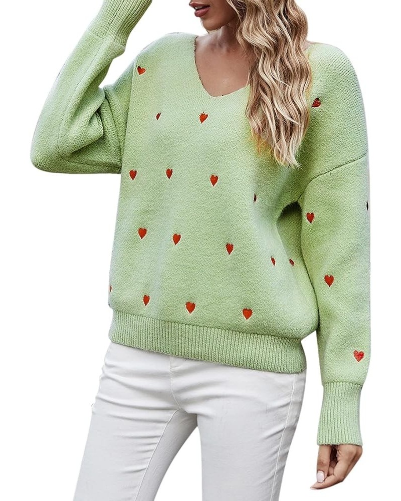 Valentine Heart Sweater for Women Valentine's Day Love Graphic Long Sleeve Pullover Tops Knitted Pullover Sweaters Green-7 $1...