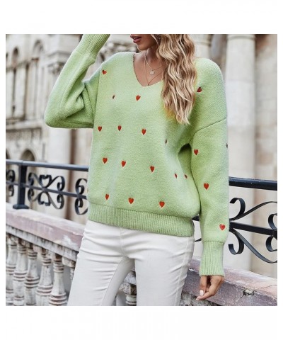 Valentine Heart Sweater for Women Valentine's Day Love Graphic Long Sleeve Pullover Tops Knitted Pullover Sweaters Green-7 $1...