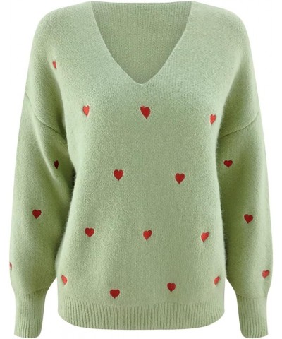 Valentine Heart Sweater for Women Valentine's Day Love Graphic Long Sleeve Pullover Tops Knitted Pullover Sweaters Green-7 $1...