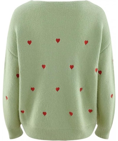 Valentine Heart Sweater for Women Valentine's Day Love Graphic Long Sleeve Pullover Tops Knitted Pullover Sweaters Green-7 $1...