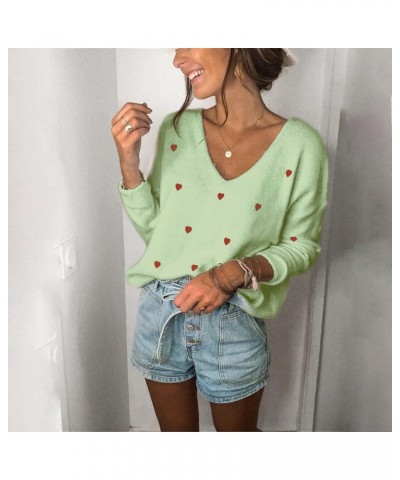 Valentine Heart Sweater for Women Valentine's Day Love Graphic Long Sleeve Pullover Tops Knitted Pullover Sweaters Green-7 $1...