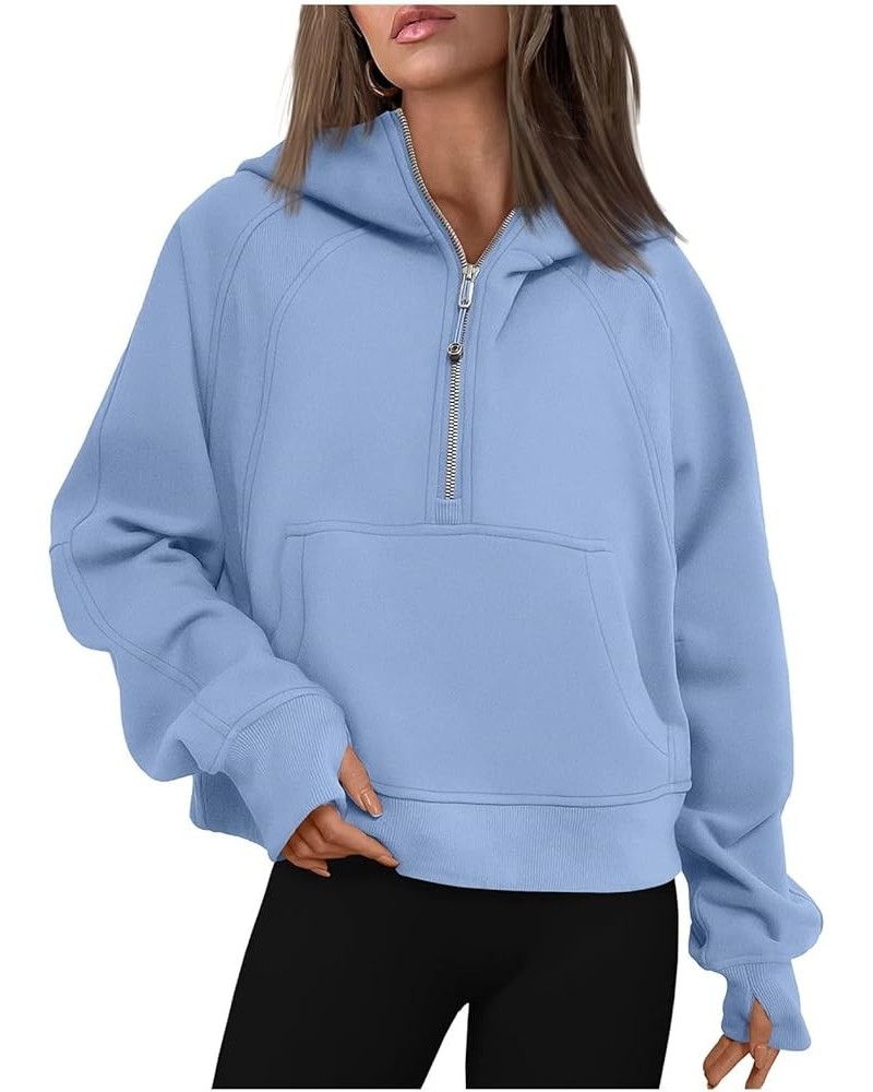 Women Long Sleeve Oversized Half Zip Pullover Sweatshirt Y2K Hoodie Sweater Trendy Fall Clothes Sky Blue $68.43 Sweaters