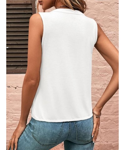 Women's Casual Notched V Neck Pleated Sleeveless Summer Blouse Shirt Tank Top White $13.99 Tanks