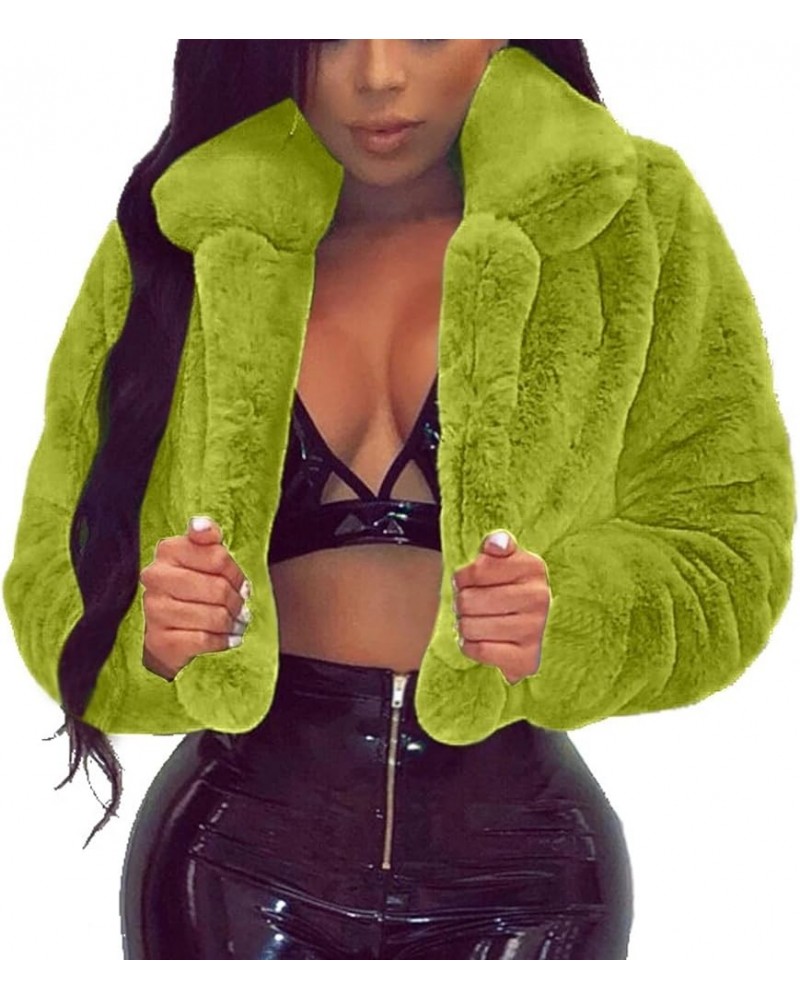 Women Luxury Faux Fur Coats Winter Warm Fluffy Cropped Coat Short Open Front Cardigan Soft Solid Color Fuzzy Jackets 02_green...