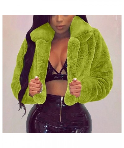 Women Luxury Faux Fur Coats Winter Warm Fluffy Cropped Coat Short Open Front Cardigan Soft Solid Color Fuzzy Jackets 02_green...