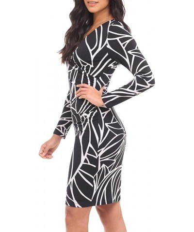 Women's V-Neck Long Sleeve Slimming Stretchy Knit Dress Black/White $14.70 Dresses