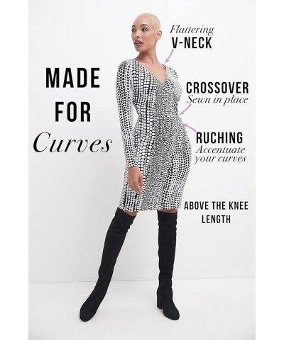 Women's V-Neck Long Sleeve Slimming Stretchy Knit Dress Black/White $14.70 Dresses