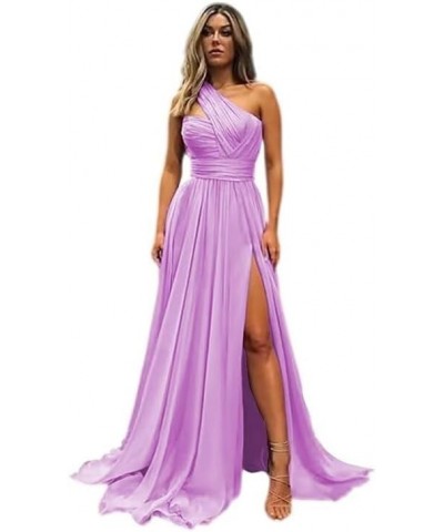 Women's One Shoulder Bridesmaid Dresses for Wedding Long Chiffon A-Line Slit Formal Evening Gown Lilac $29.14 Dresses