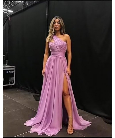 Women's One Shoulder Bridesmaid Dresses for Wedding Long Chiffon A-Line Slit Formal Evening Gown Lilac $29.14 Dresses