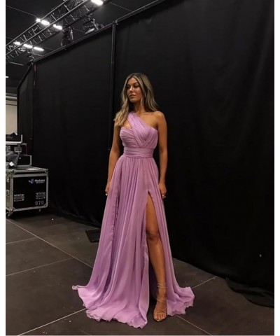 Women's One Shoulder Bridesmaid Dresses for Wedding Long Chiffon A-Line Slit Formal Evening Gown Lilac $29.14 Dresses