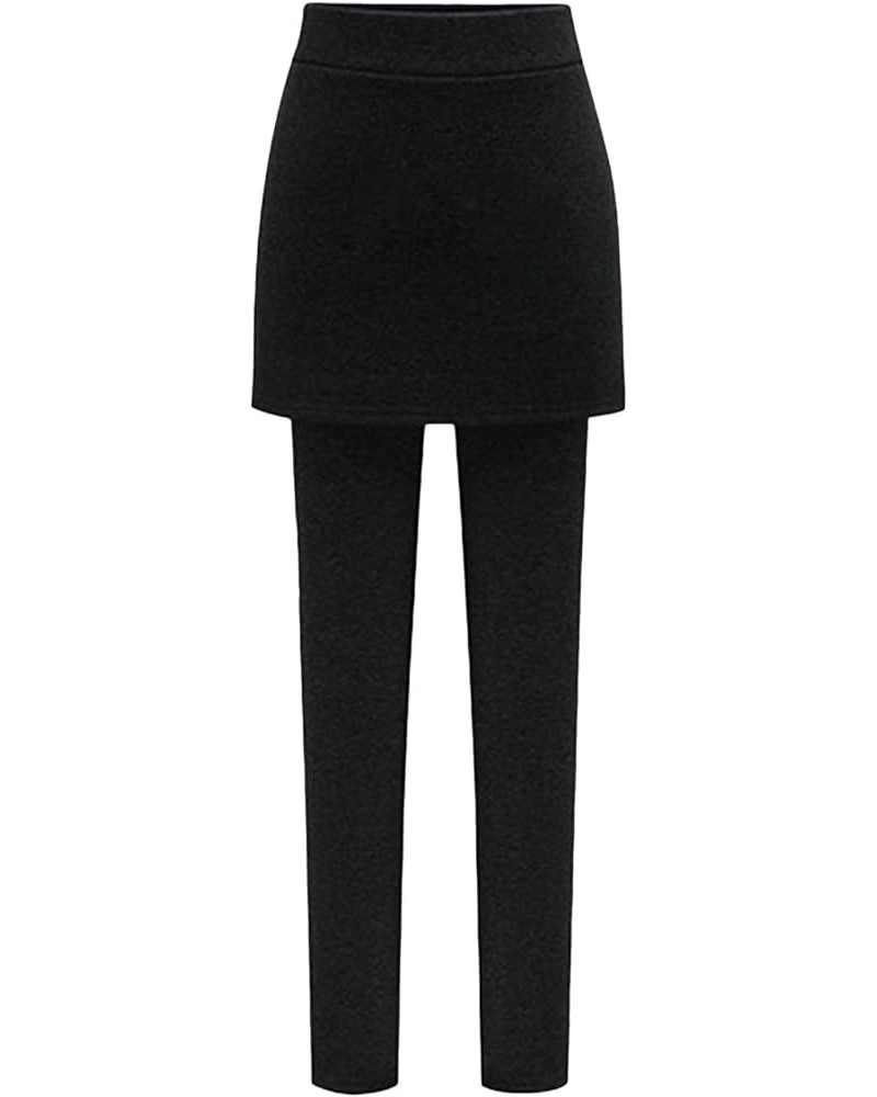 Womens Fleece Lined Skirted Leggings High Waist Tummy Control Yoga Pants Thermal Slimming Attached Pants Skirts Plush Black $...