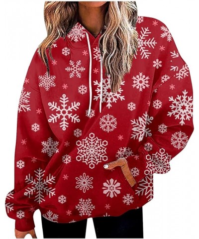 Oversized Hoodies Women's Casual Fashion Christmas Print Long Sleeve Pullover Hooded Top Sweatshirts 1-vermilion $10.45 Hoodi...