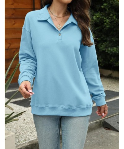 Women's Short Sleeve Polo Shirts Summer Collared Button Down Top Casual V Neck Loose Fit T Shirt Z1- Blue $13.50 Shirts