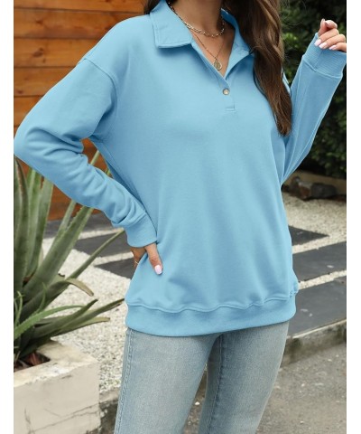 Women's Short Sleeve Polo Shirts Summer Collared Button Down Top Casual V Neck Loose Fit T Shirt Z1- Blue $13.50 Shirts