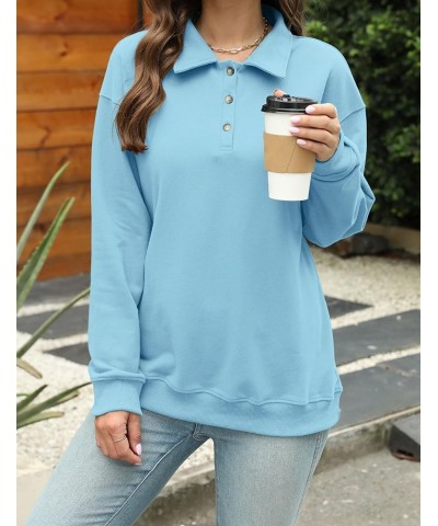 Women's Short Sleeve Polo Shirts Summer Collared Button Down Top Casual V Neck Loose Fit T Shirt Z1- Blue $13.50 Shirts