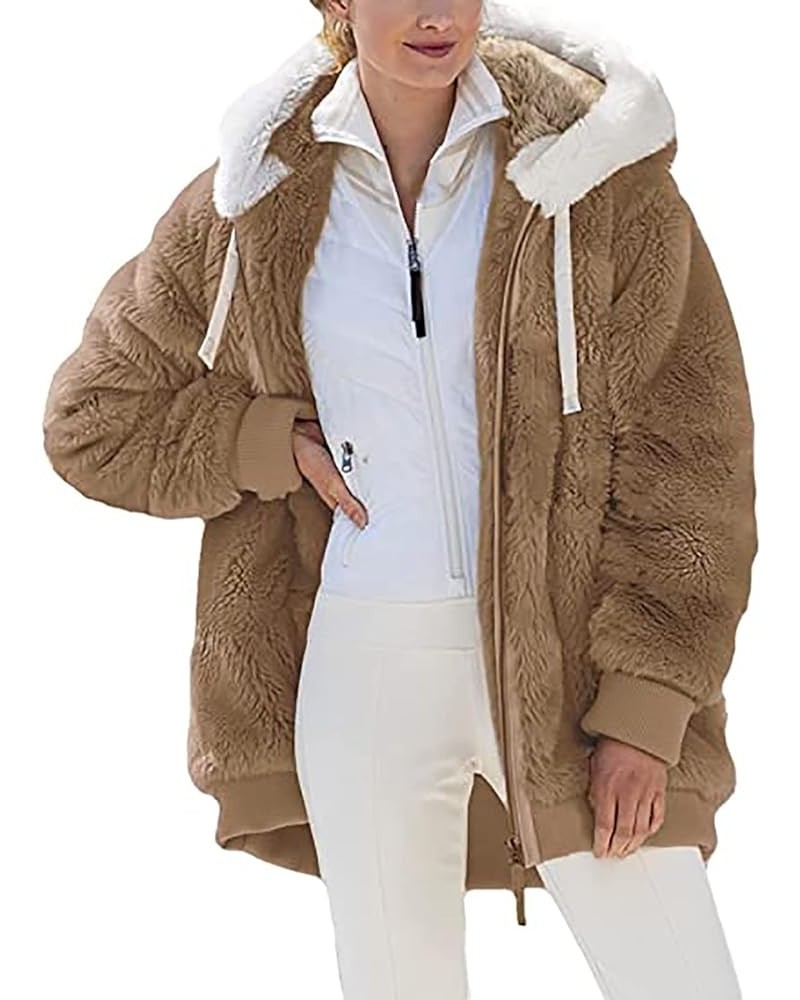 Women's 2024 Winter Cozy Coats Fleece Lined Sherpa Jacket Thick Fuzzy Tops Hoodie Full Zip Heat Warm Jackets 03 Khaki $13.56 ...